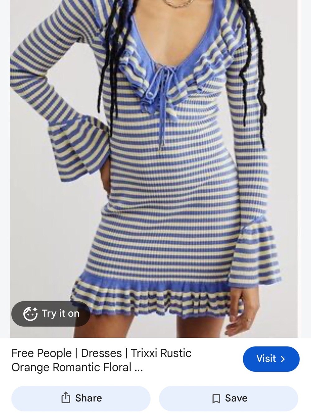 Free People Blue and Yellow Striped Ruffle Dress - Picture 3 of 3
